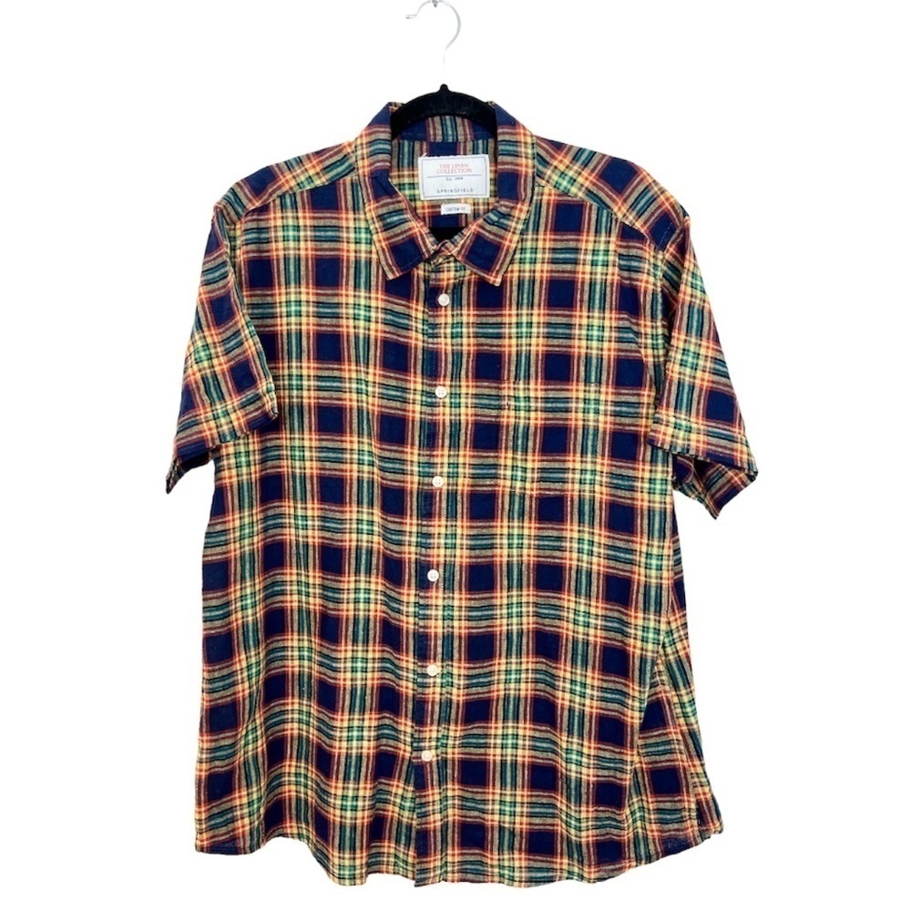 Springfield linen blend plaid short sleeve shirt 2XL